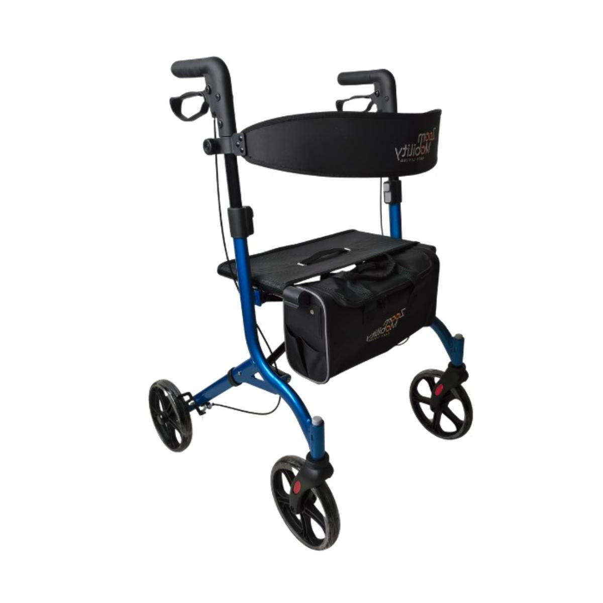 AirMax Z02 Blue Rollator with black seat and wheels on a white background