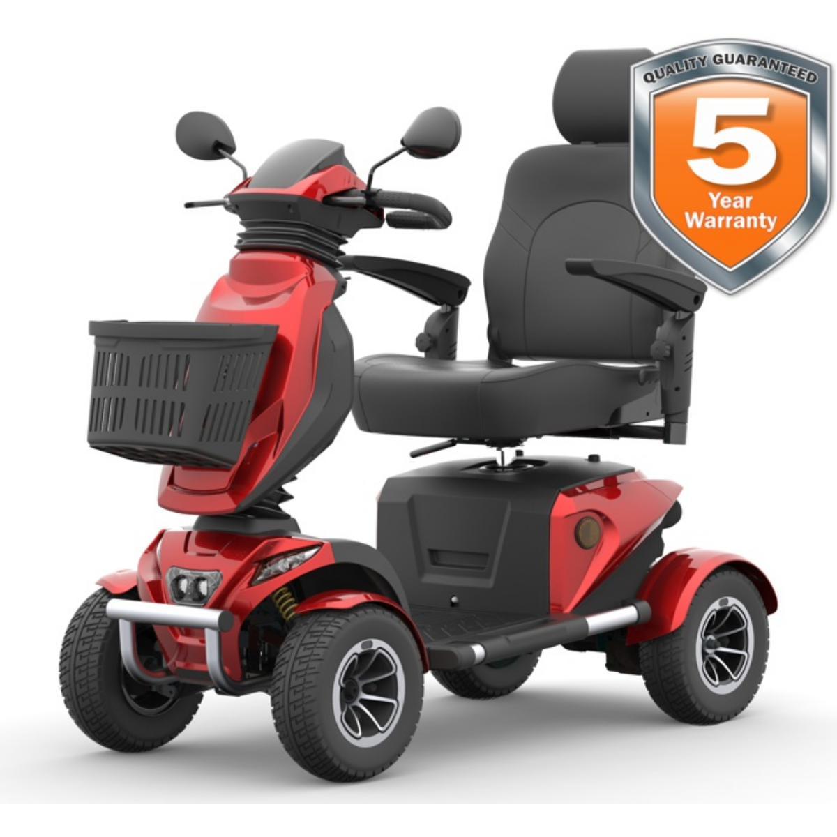 The Avenger TopGun Mobility Scooter offers a 5-year warranty