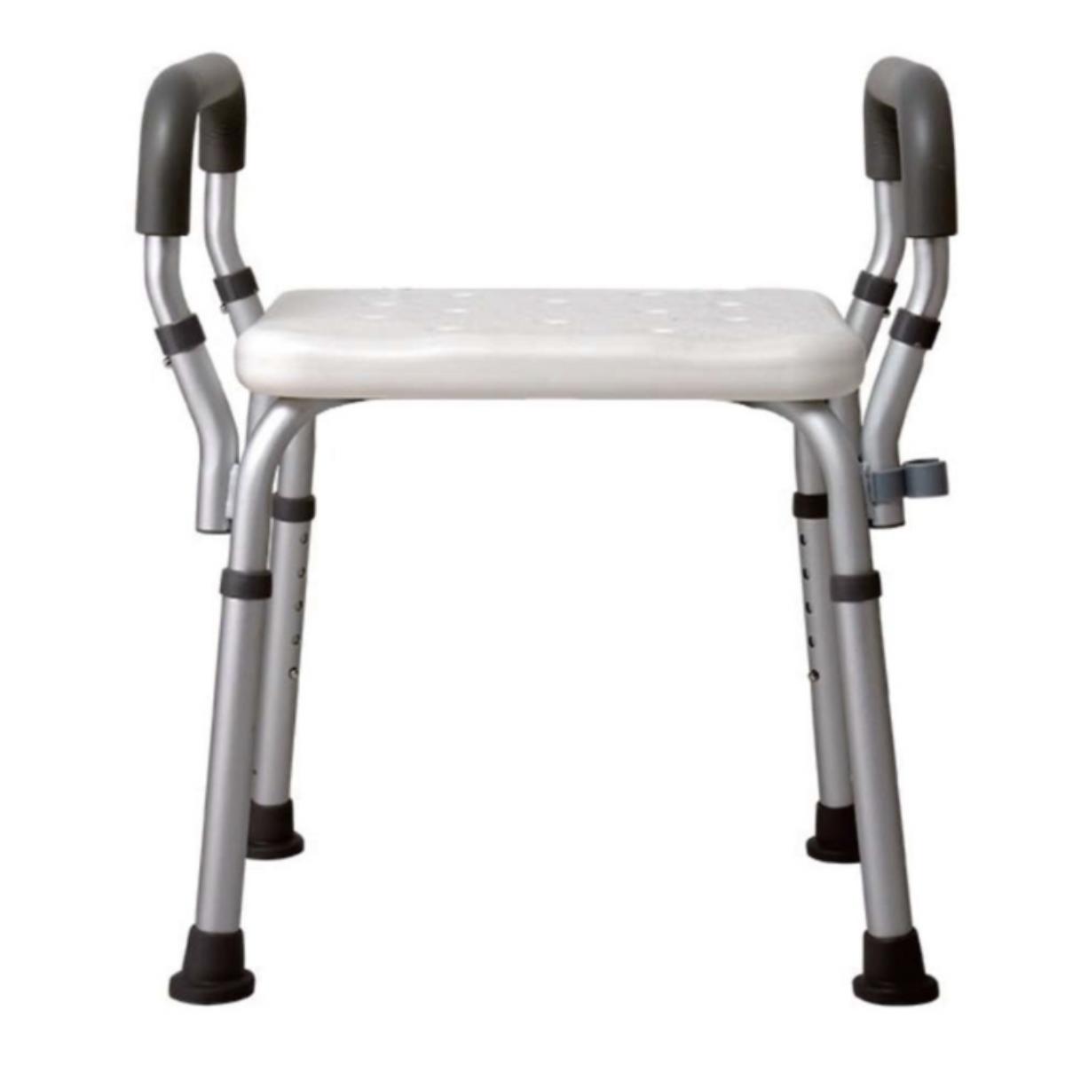 Medical shower chair with armrests and footrests on a white background