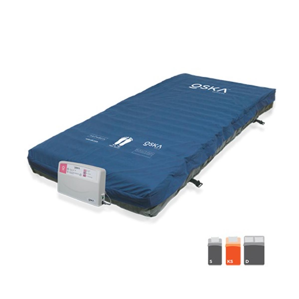 Blue camping mattress with QSKA branding on a white background