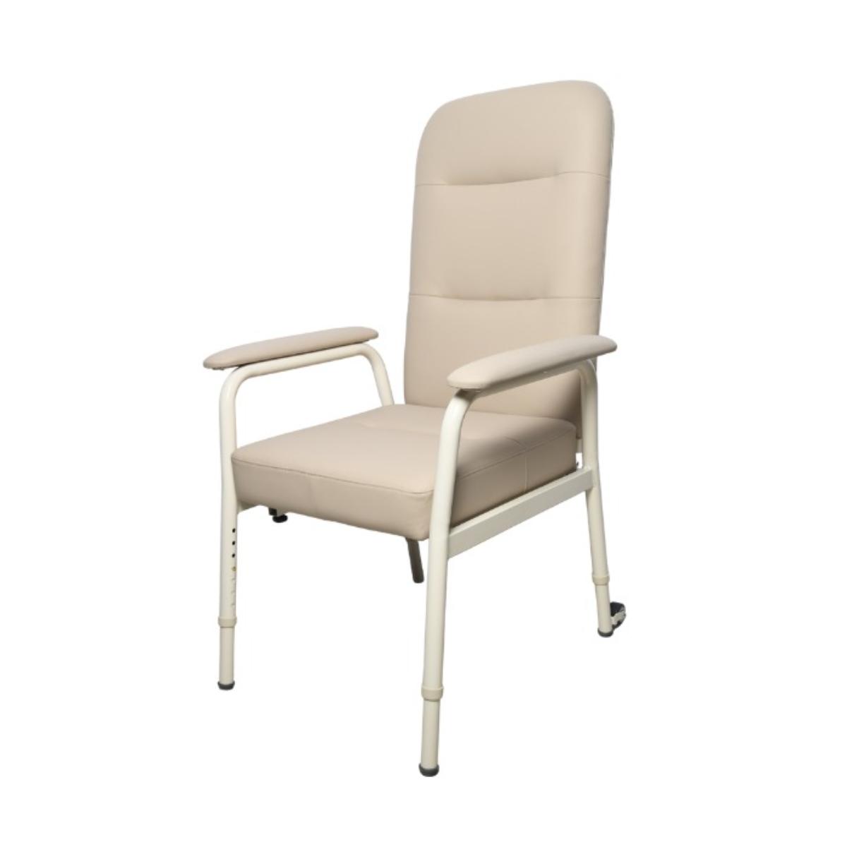 Beige chair with armrests on a white background