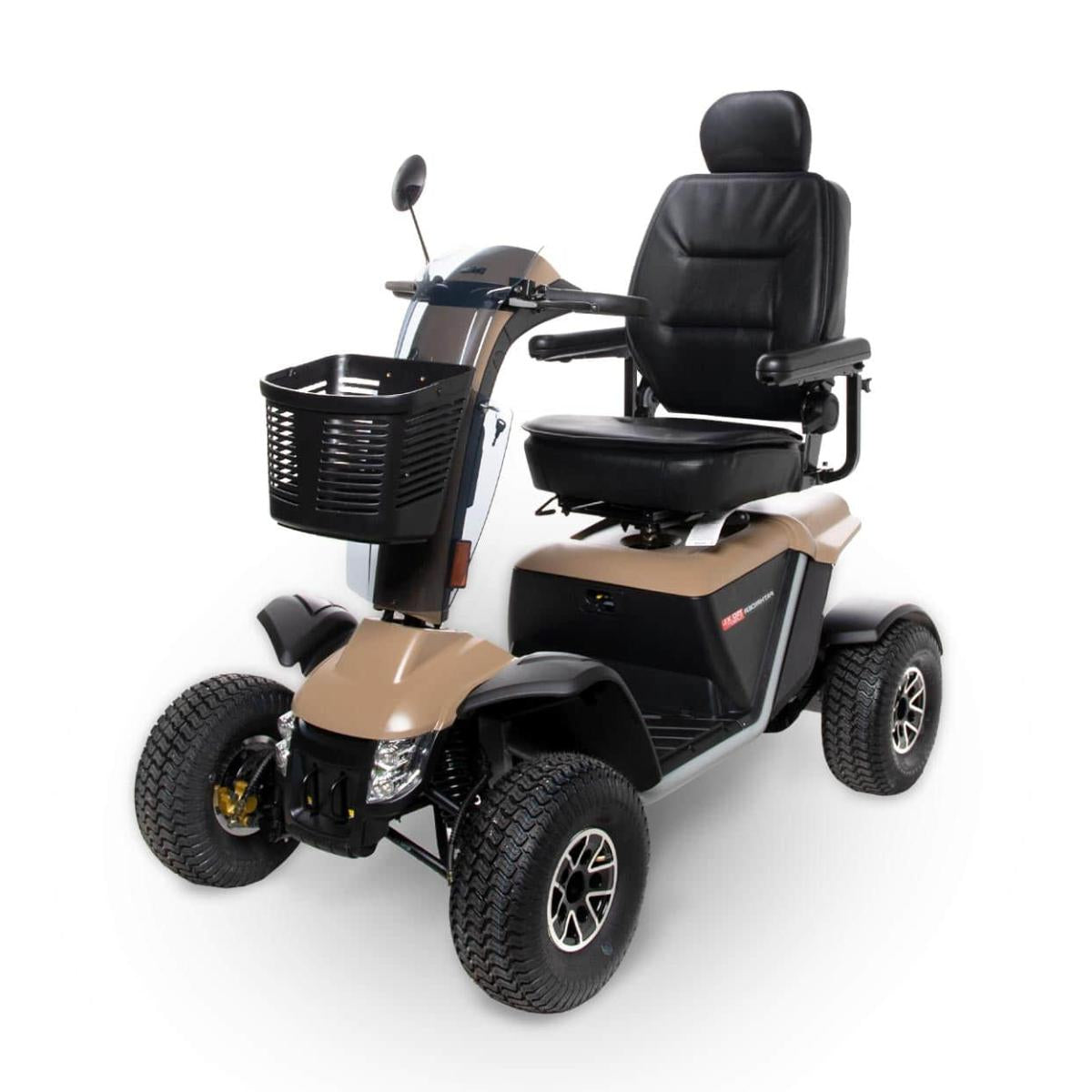 150 XL Mobility scooters with beige seat and black basket on a white background