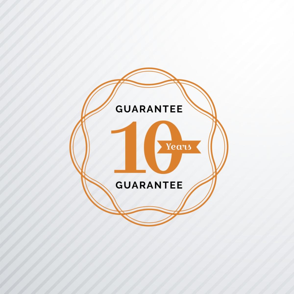 10 years guarantee emblem on a light gray background