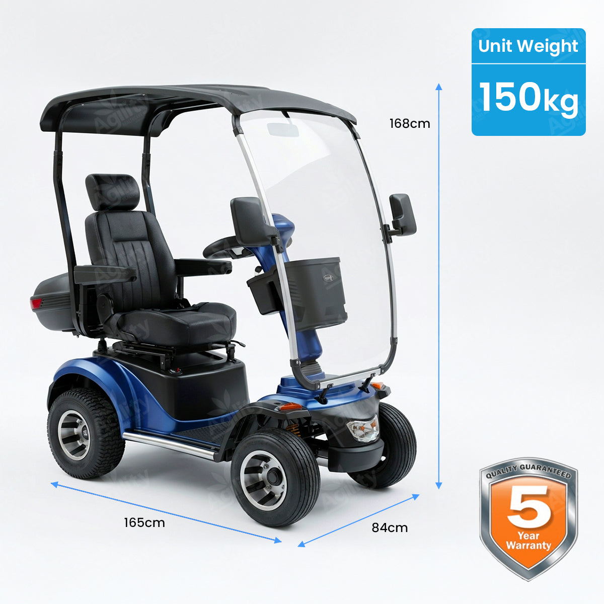 Albatross Golf Mobility Scooter with dimensions and weight information on a white background