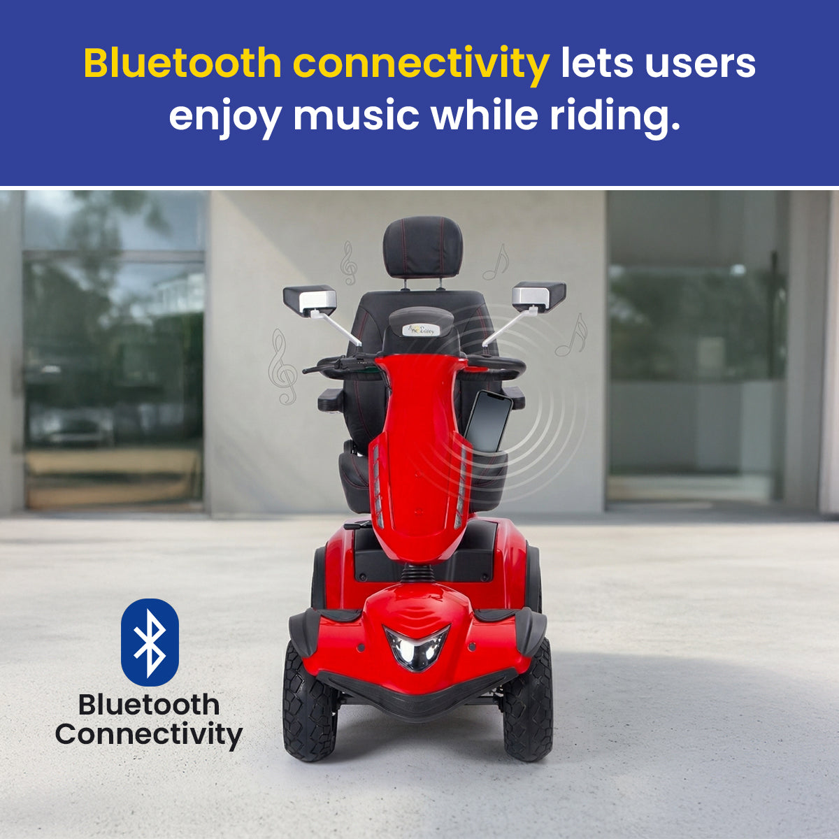 Avenger Pro TopGun Mobility Scooter with Bluetooth connectivity feature on a clear background