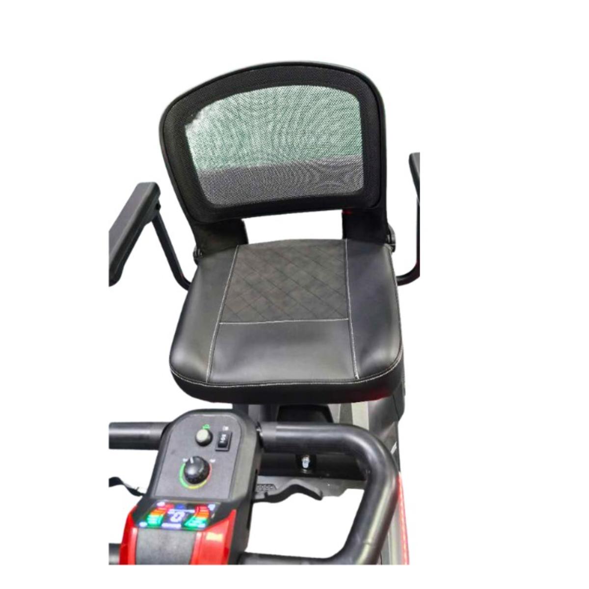 Black exercise Mobility scooter seat with backrest on a white background