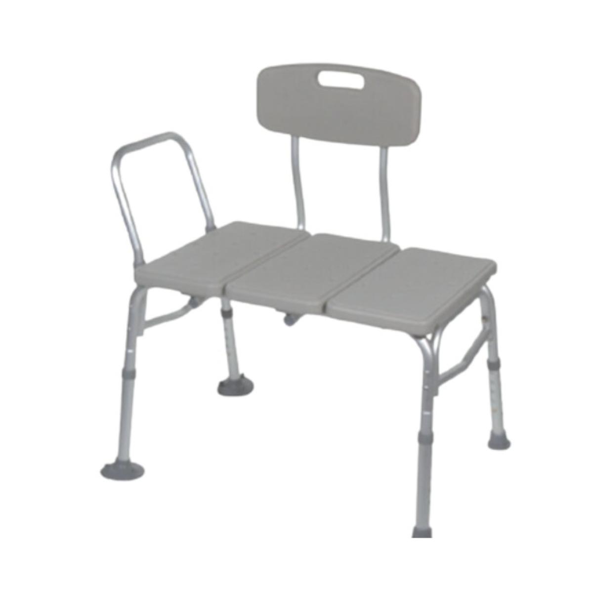 Gray adjustable bath seat with backrest on a white background