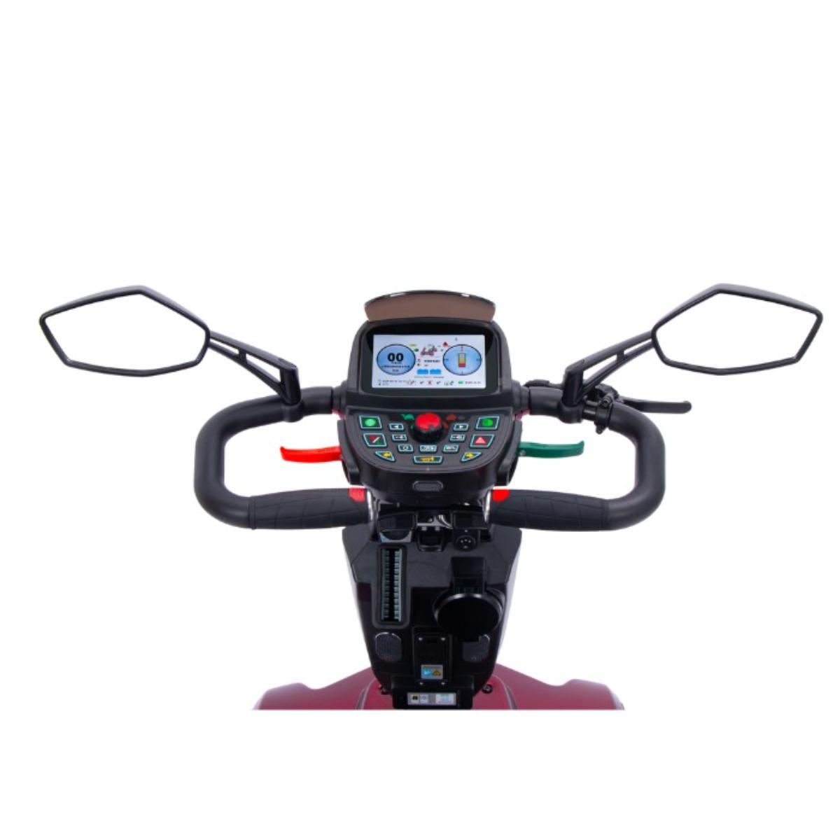 Handlebar of a scooter with digital display on a white background