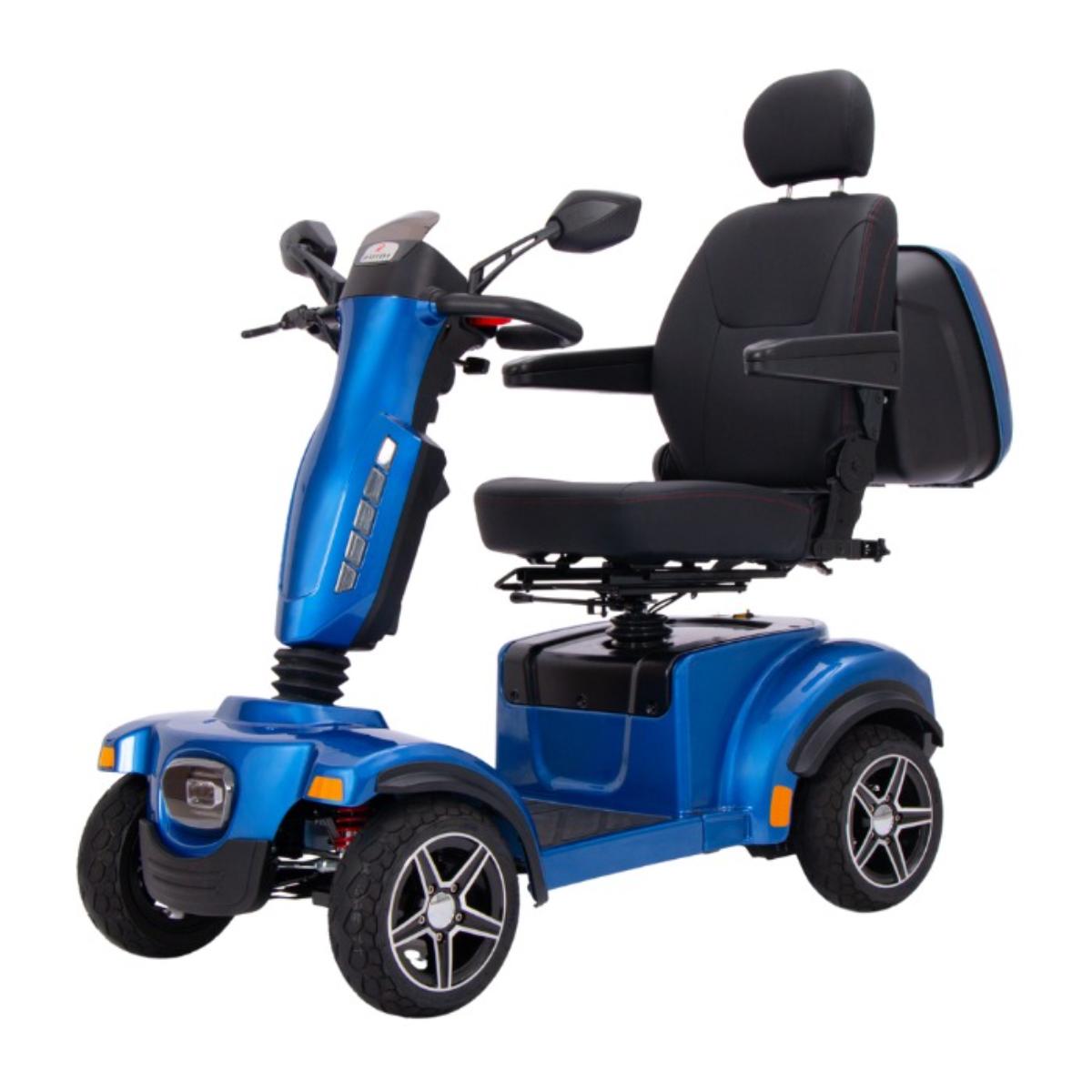Blazer Pro TopGun Blue mobility scooter with black seat on a white background