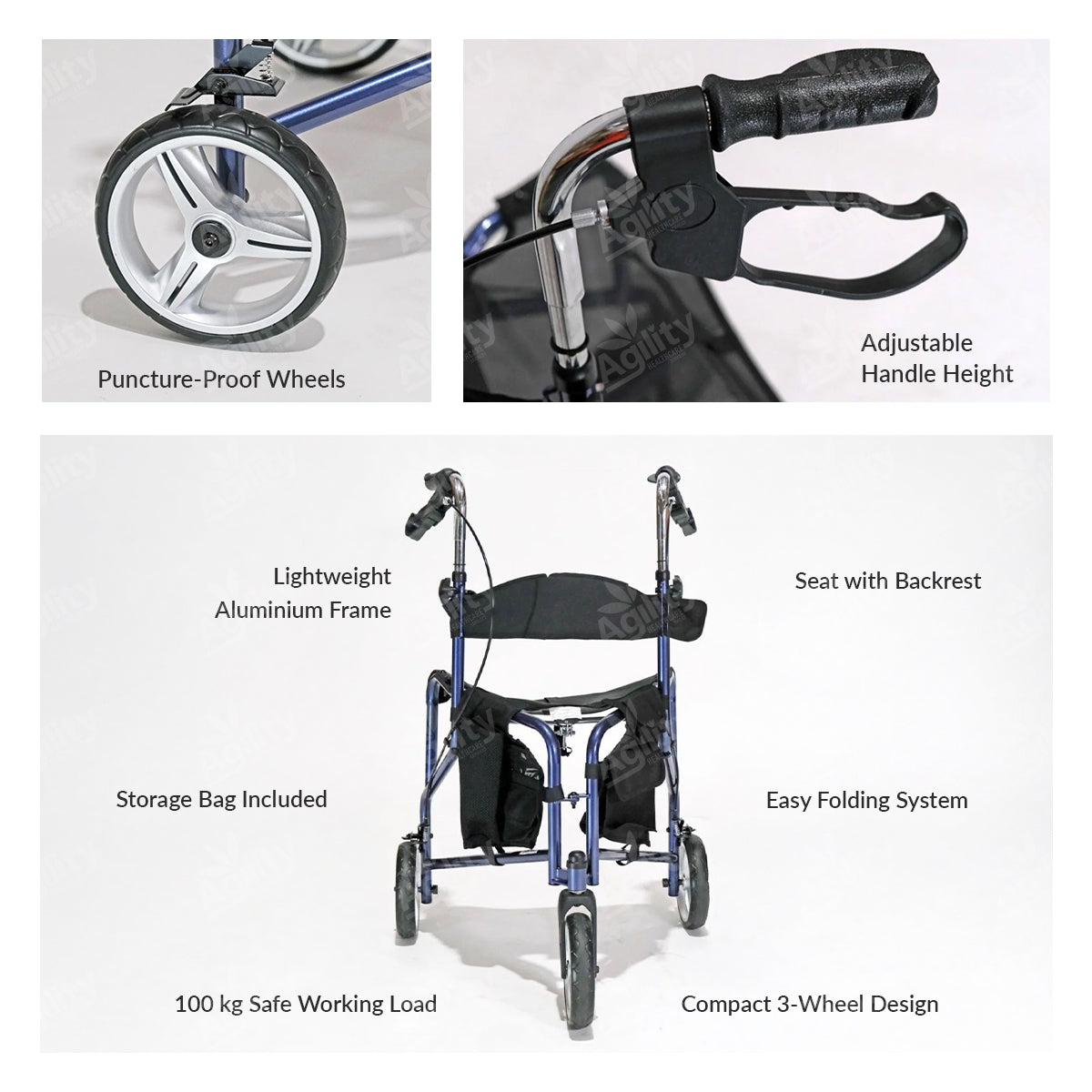 Triad 3-Wheel Rollator with Seat – Lightweight Folding Mobility Walker