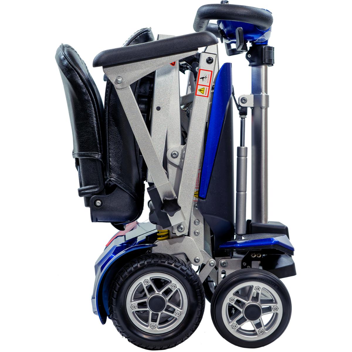 Solax Transformer Comfort Pro Blue foldable mobility scooter with black seat and blue frame on a white background