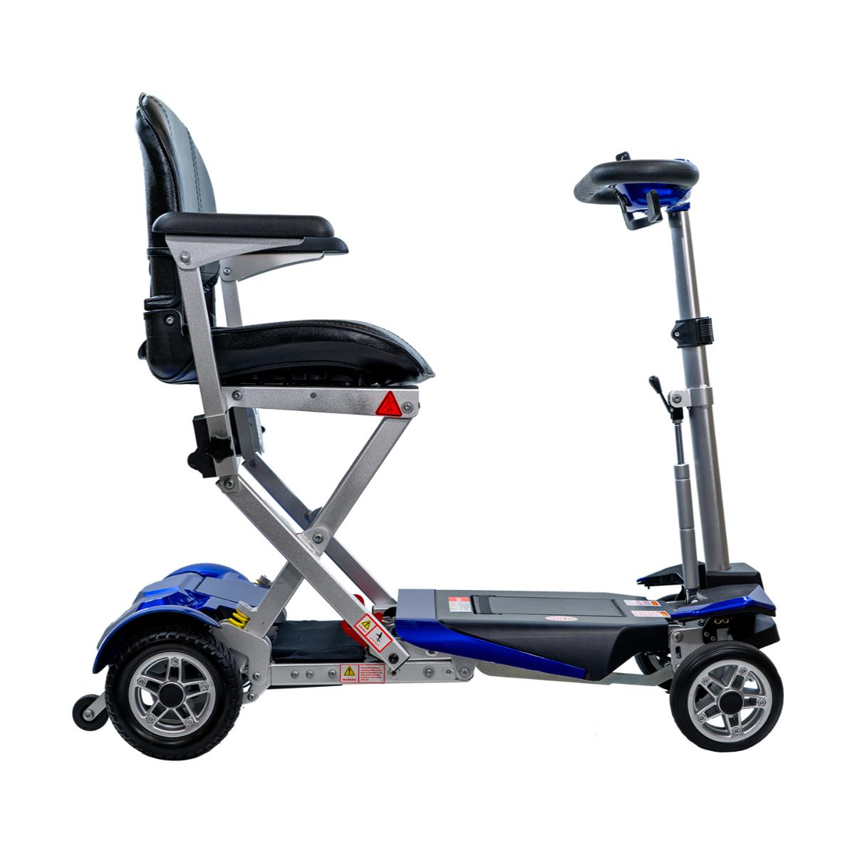 Solax Transformer Comfort Pro Blue  Foldable mobility scooter with a seat on a white background