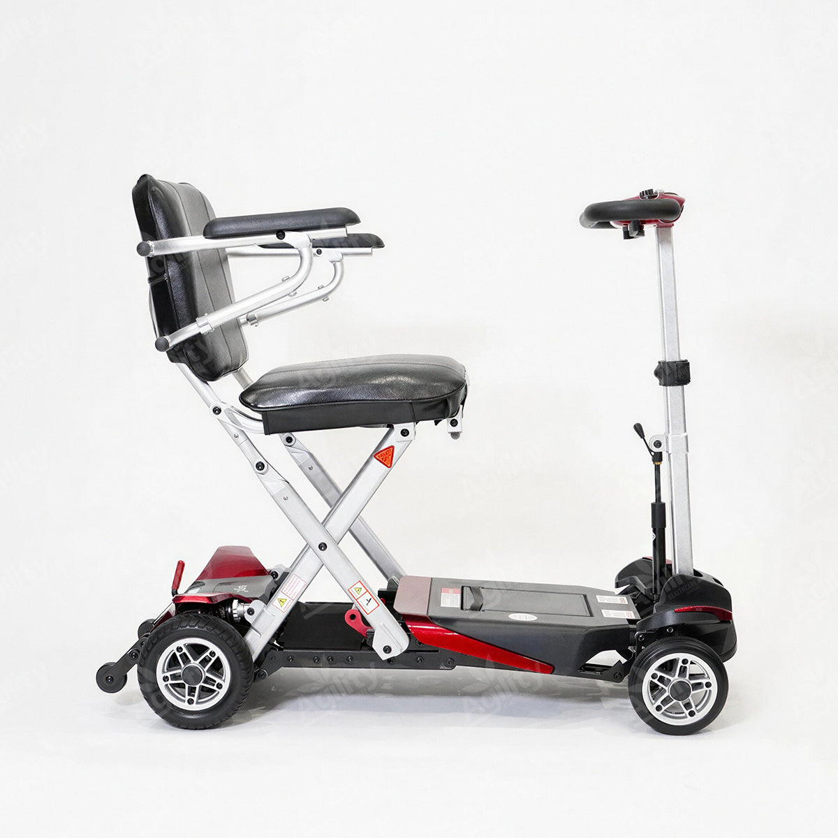 Mobility scooter with a seat on a white background