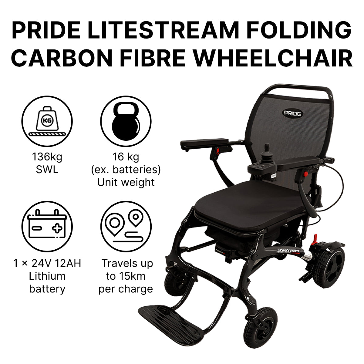Pride Litestream Folding Carbon Fibre Power Wheelchair