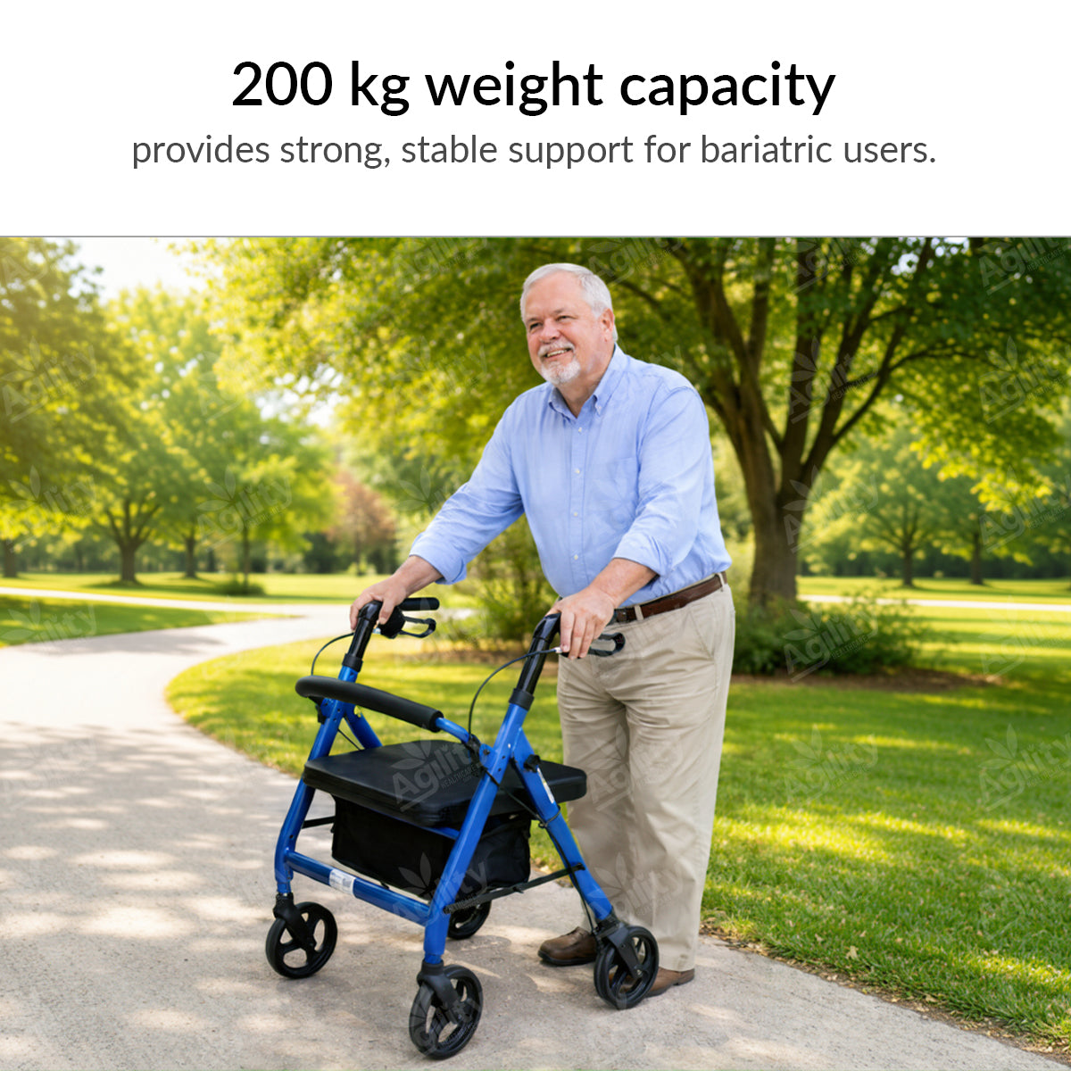 RM204 Wide Bariatric Rollator - Heavy Duty 200kg Capacity