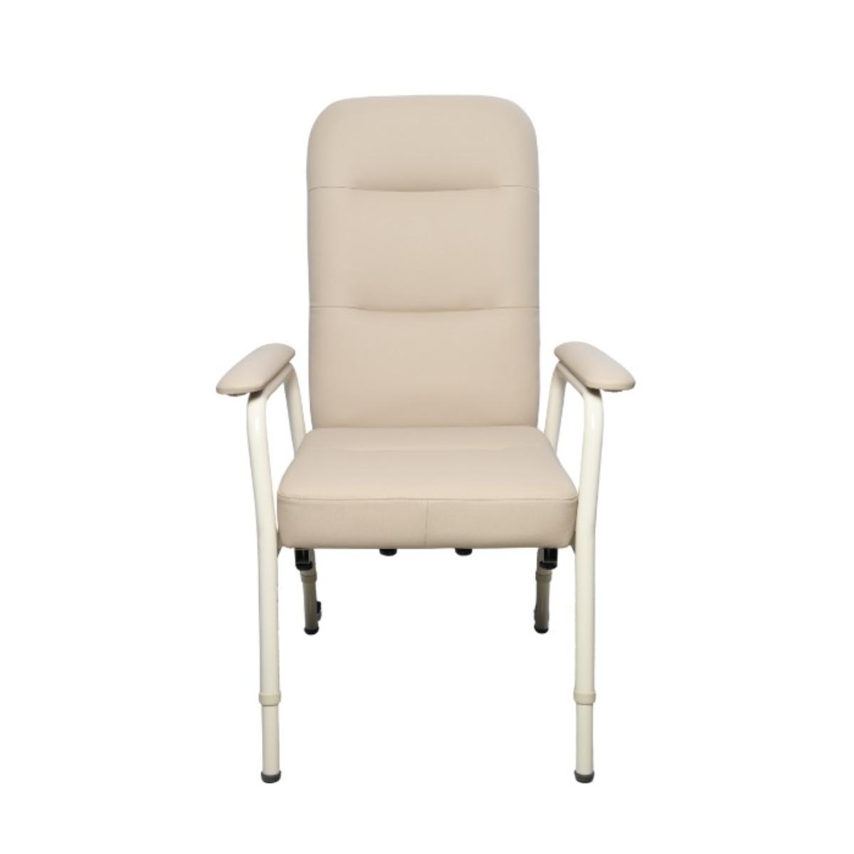 Beige medical chair with armrests on a white background