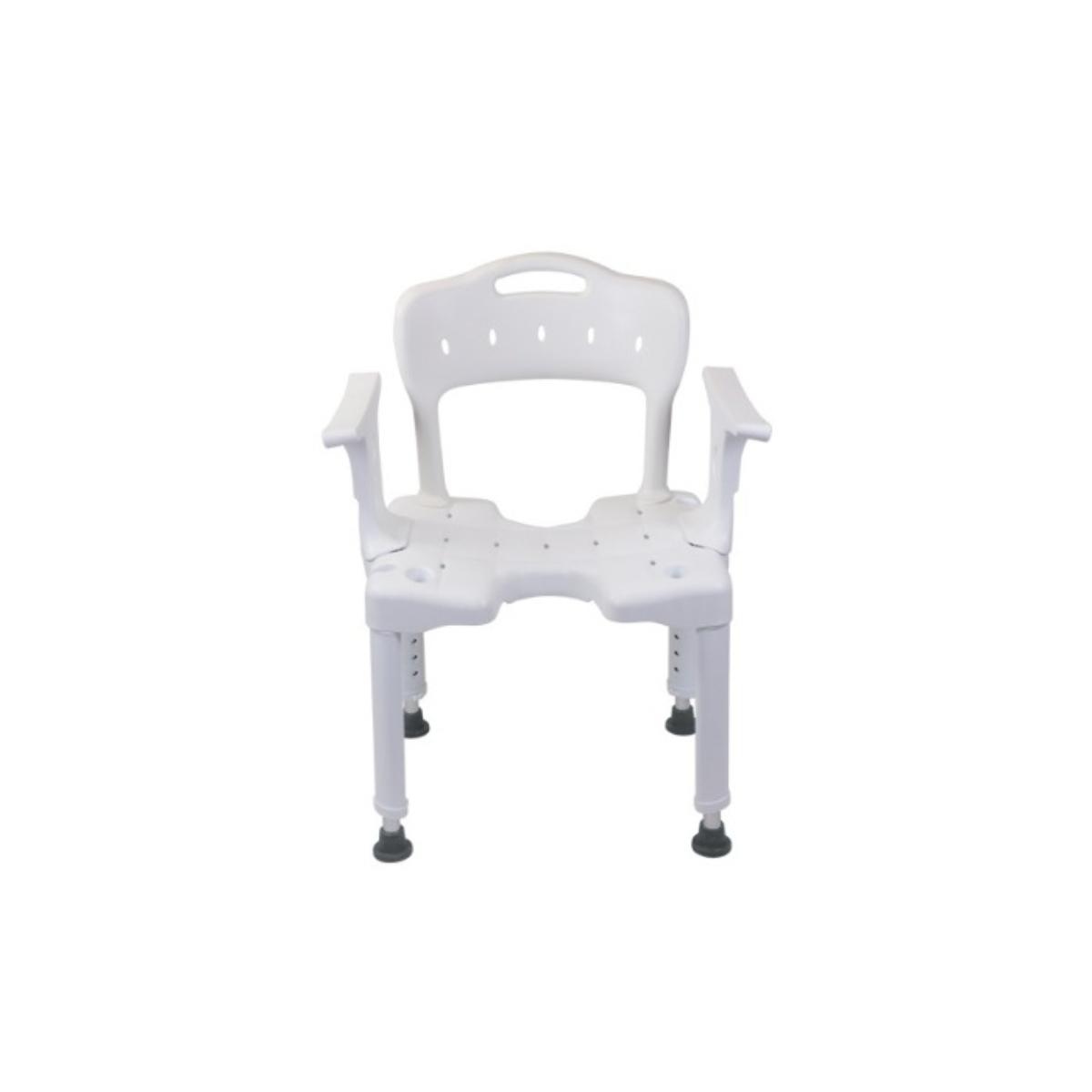 White plastic shower chair on a white background
